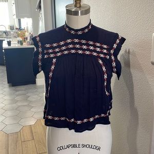 Boho Navy Gauzy Crop Top